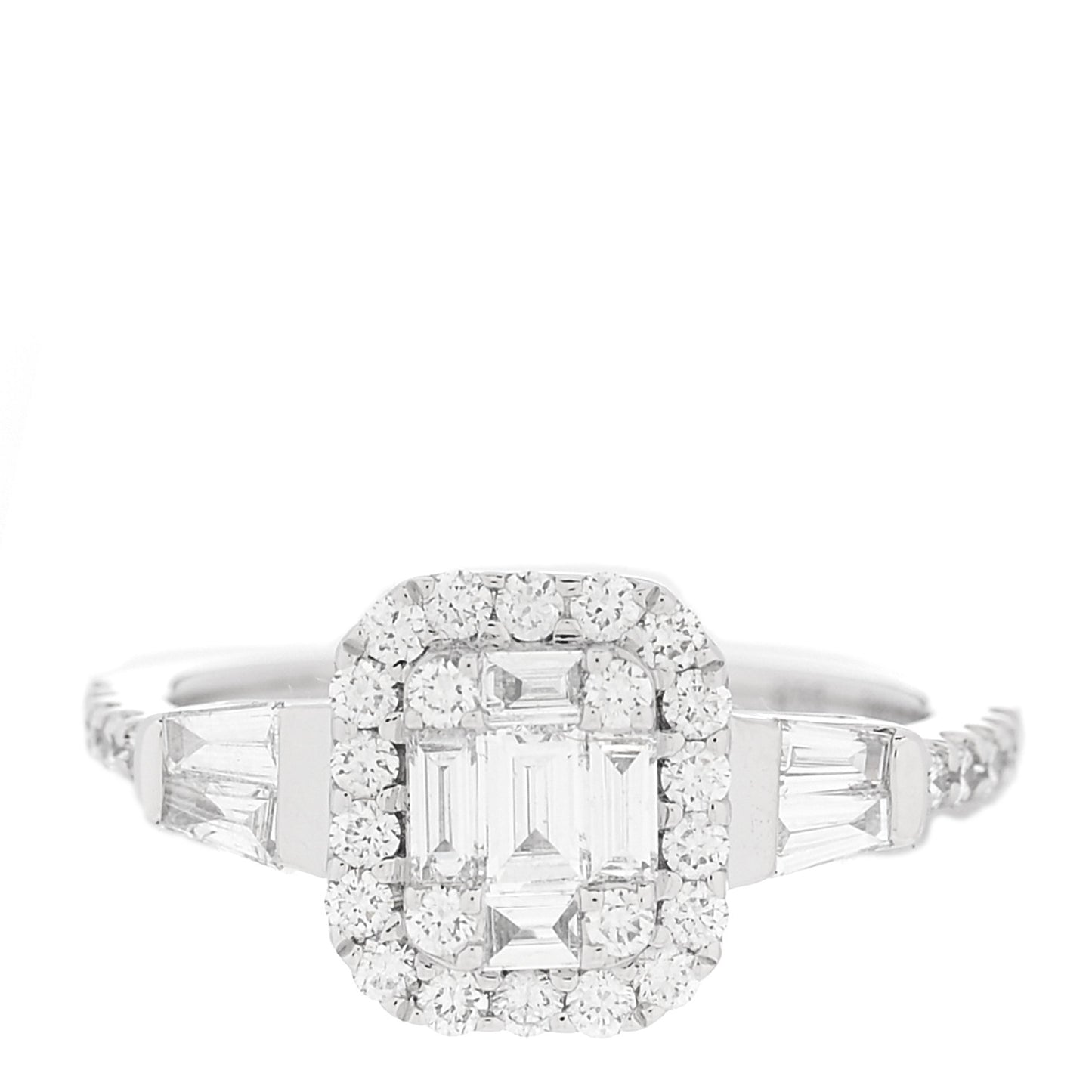 18K White Gold Diamond .75ct Baguette Cut Ring 49 5