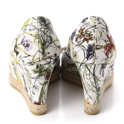 Gucci Canvas Flora Infinity Horsebit Peep Toe Wedges 40 White Multicolor Acero 6 of 9