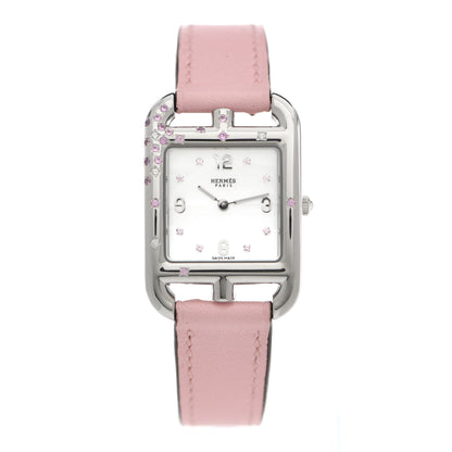 Hermes Stainless Steel Swift Diamond Pink Sapphire Mother of Pearl 23mm Cape Cod Quartz Watch Rose Sakura 1 of 5