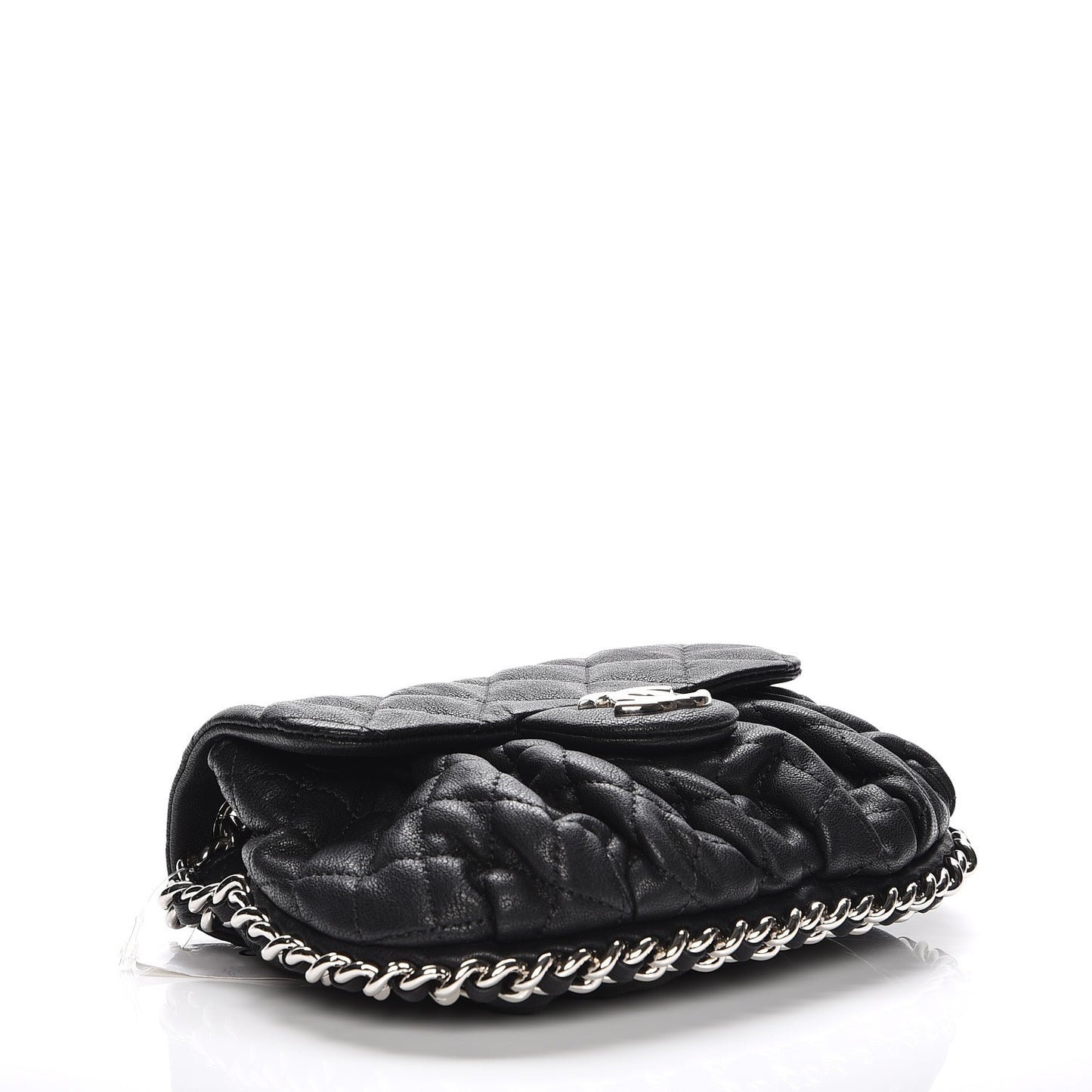 Washed Lambskin Quilted Mini Chain Around Flap Black