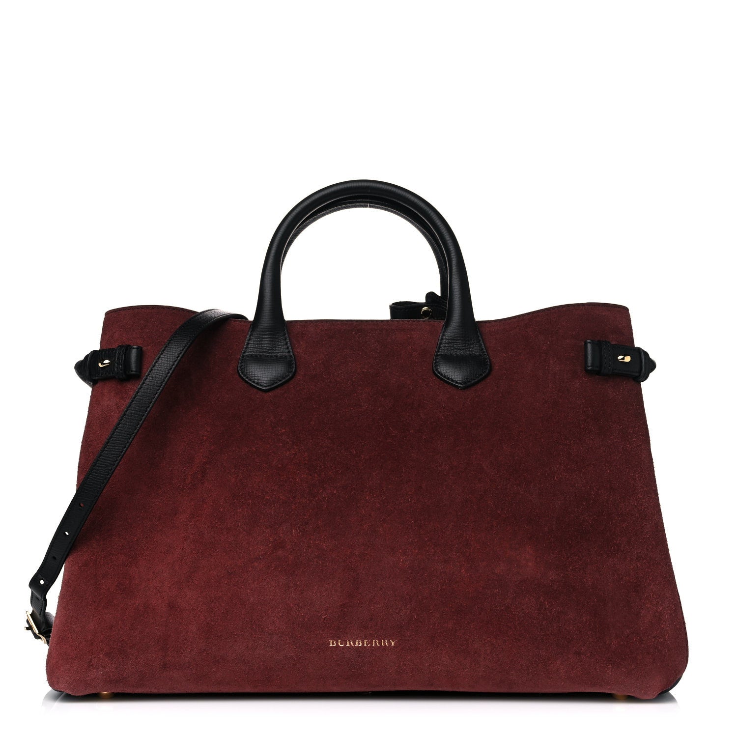 Burberry Suede Calfskin House Check Large Banner Tote Mahogany Red 1 of 16