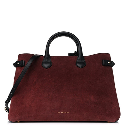 Burberry Suede Calfskin House Check Large Banner Tote Mahogany Red 1 of 16