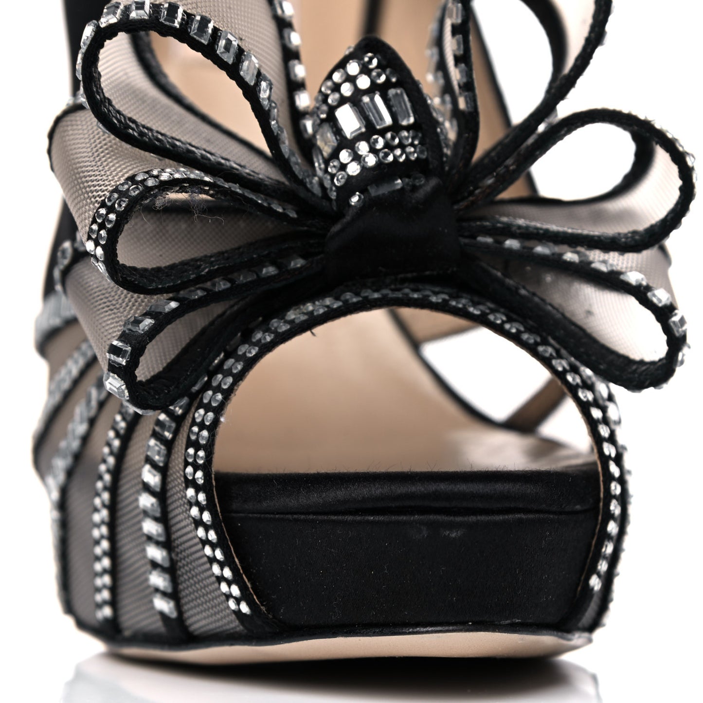 Satin Crystal Versailles Bow Peep Toe Platform High Heel Pumps 38 Black