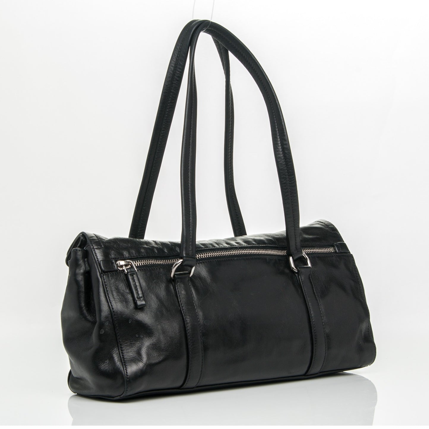 Royal Calf Easy Foldover Pushlock Satchel Black