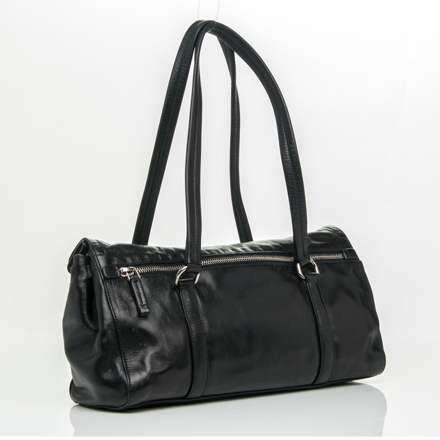 Prada Royal Calf Easy Foldover Pushlock Satchel Black 3 of 8