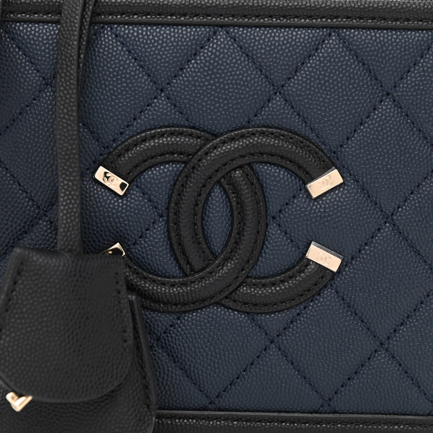 Caviar Quilted Small CC Filigree Vanity Case Navy Black