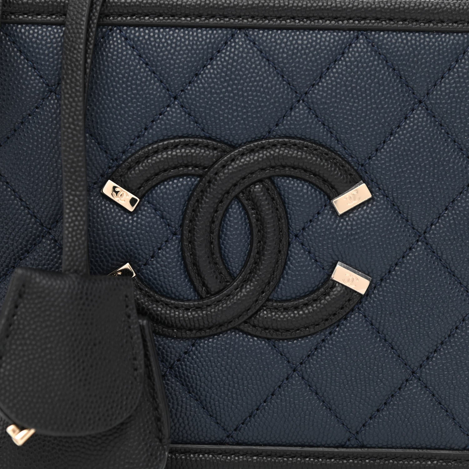 Chanel Caviar Quilted Small CC Filigree Vanity Case Navy Black 8 of 10