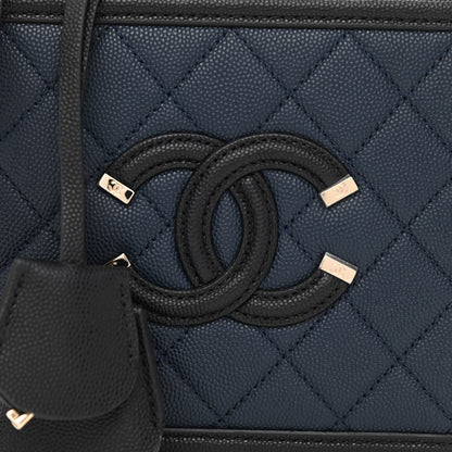 Chanel Caviar Quilted Small CC Filigree Vanity Case Navy Black 8 of 10
