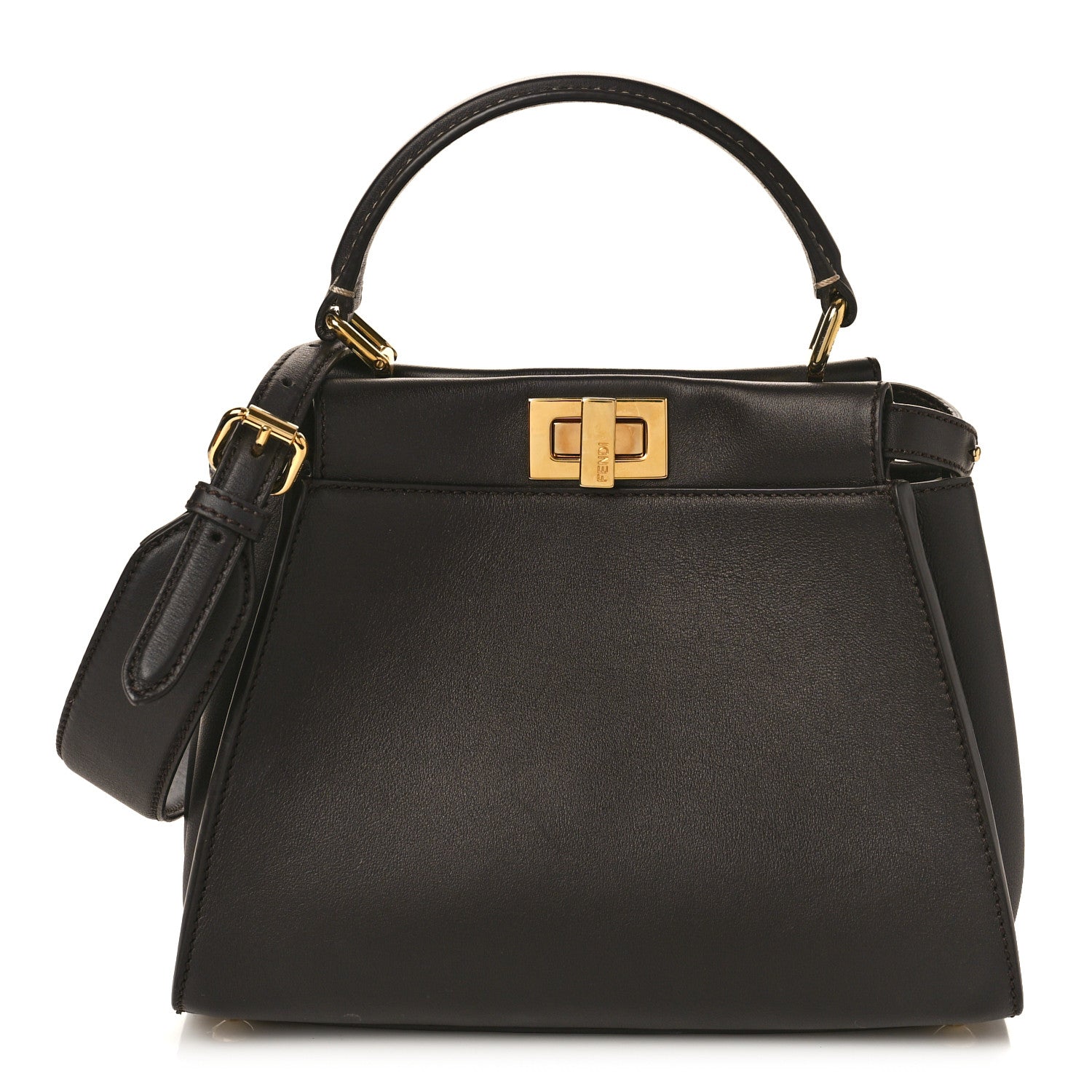 Fendi Vitello Seta Nabuk Pequin Mini Peekaboo Iconic Satchel Ebano Tobacco Moro 1 of 9
