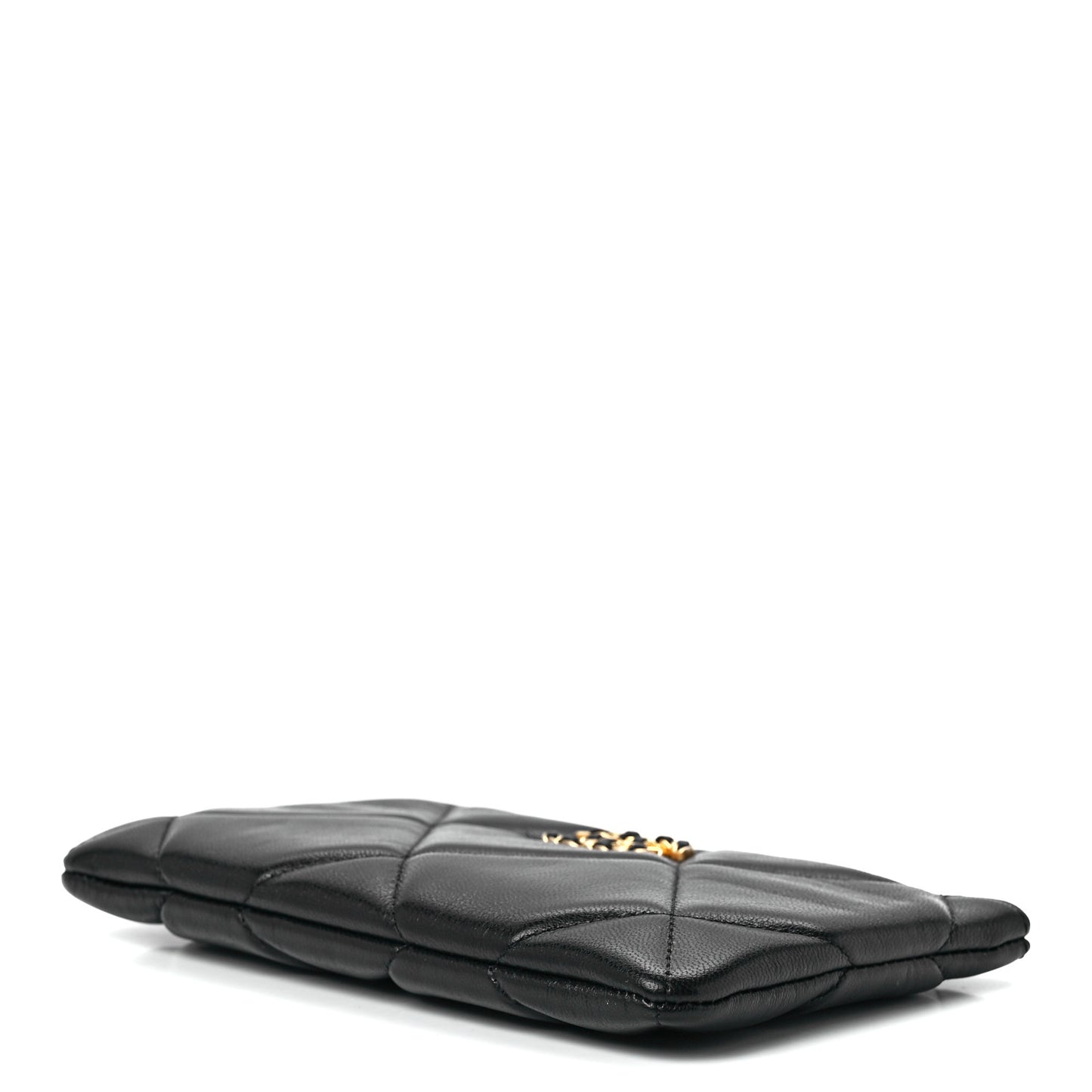 Shiny Goatskin Quilted Small Chanel 19 Pouch Black