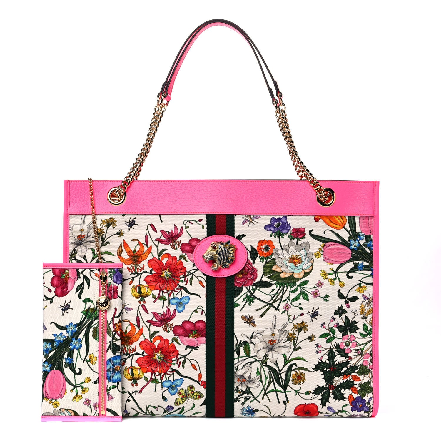 Gucci Canvas Flora Large Rajah Chain Tote White Multicolor Fuxia Fluo 1 of 11