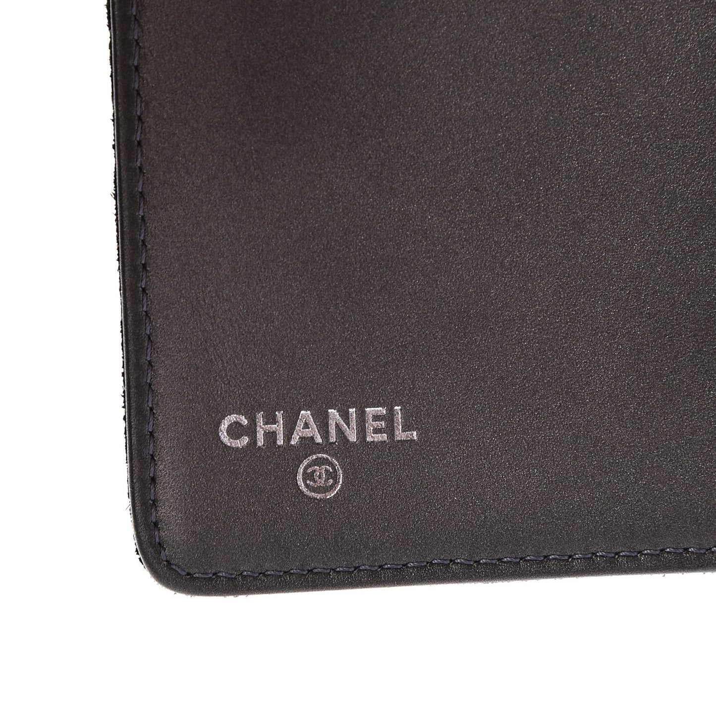 Iridescent Calfskin Quilted Tartan Button Yen Wallet Grey