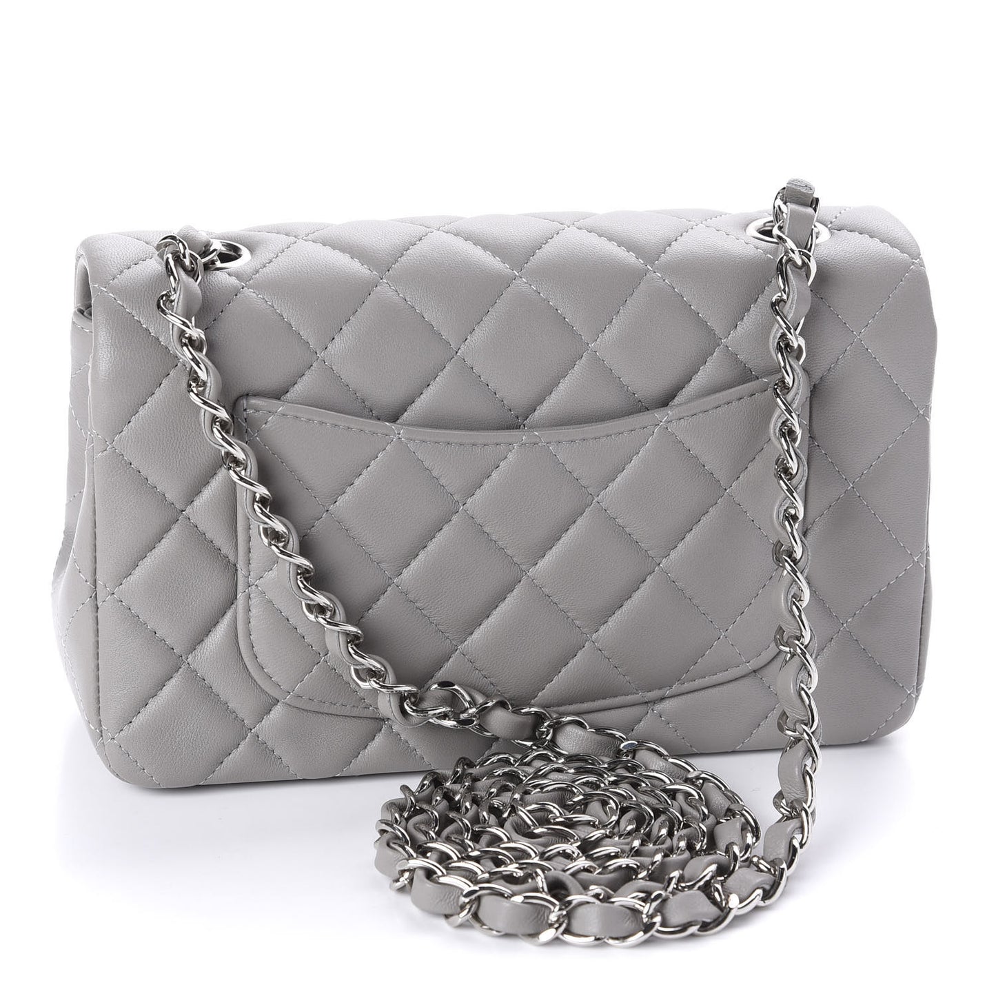 Lambskin Quilted Mini Rectangular Flap Grey