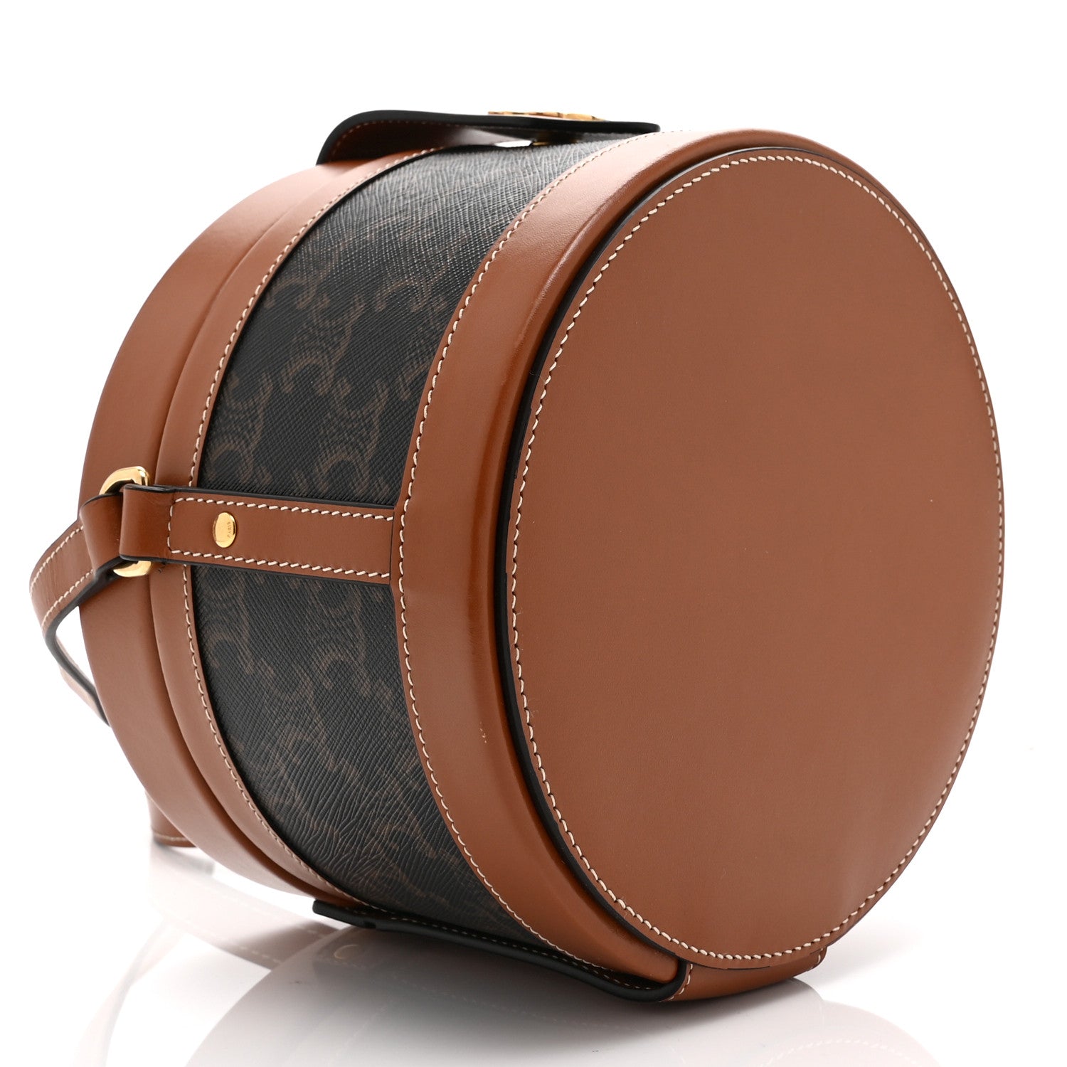Celine Calfskin Triomphe Canvas Medium Tambour Bag Tan 9 of 10