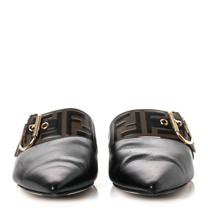 Fendi Vitello FF Embossed Buckle Flat Mules 39 Maya Black 3 of 13