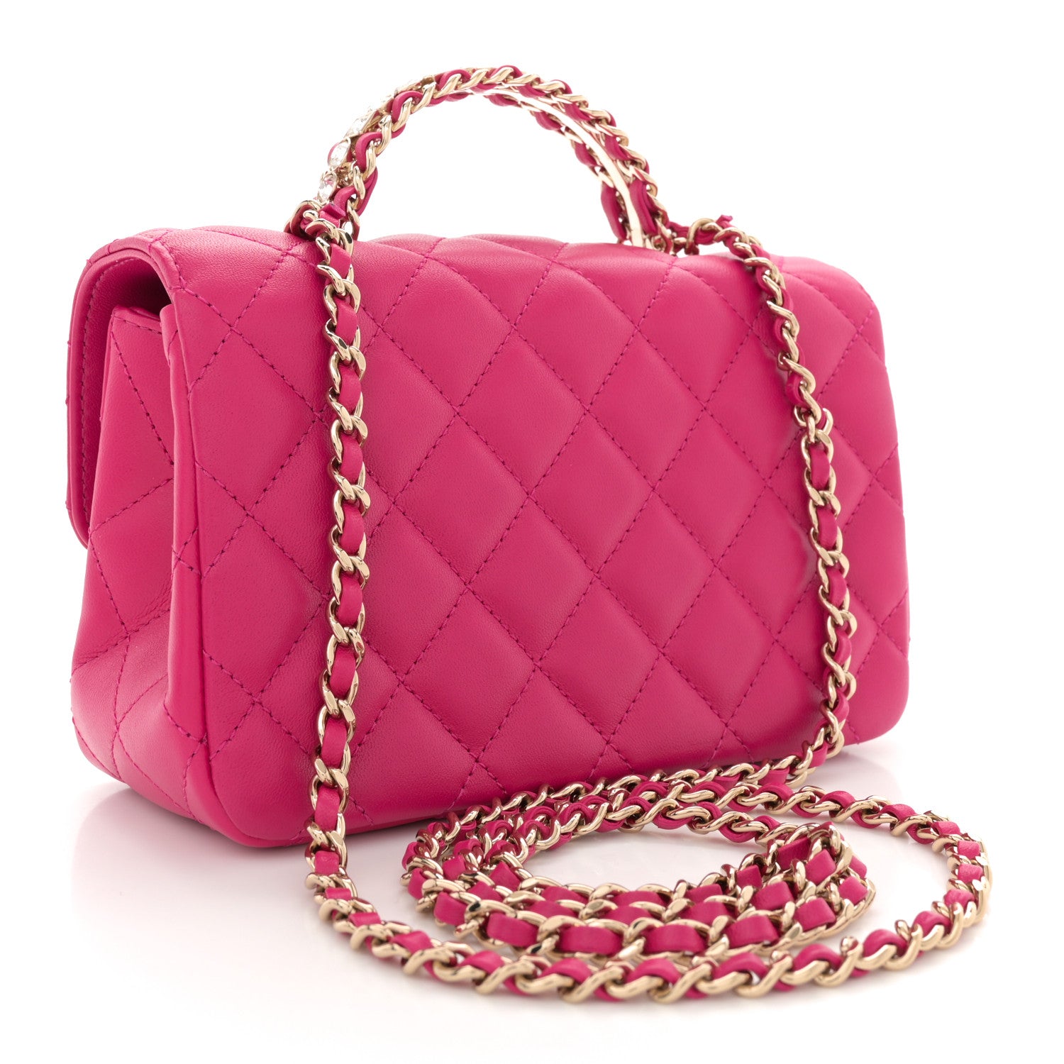 Chanel Lambskin Quilted Mini Crystal Top Handle Rectangular Flap Dark Pink 3 of 11