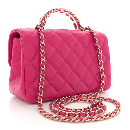 Chanel Lambskin Quilted Mini Crystal Top Handle Rectangular Flap Dark Pink 3 of 11