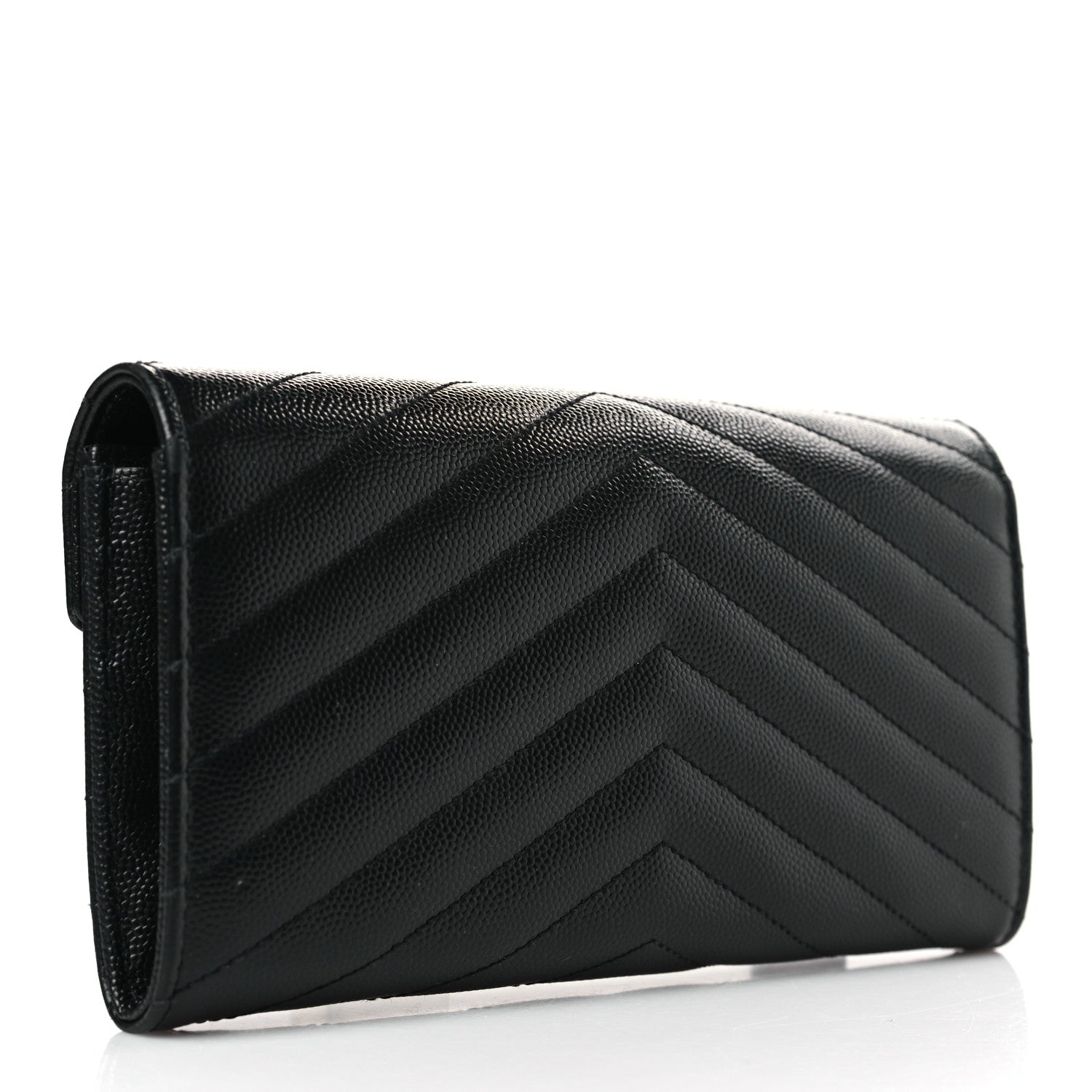 Saint Laurent Grain De Poudre Matelasse Chevron Monogram Flap Wallet Black 3 of 8