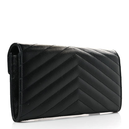 Saint Laurent Grain De Poudre Matelasse Chevron Monogram Flap Wallet Black 3 of 8