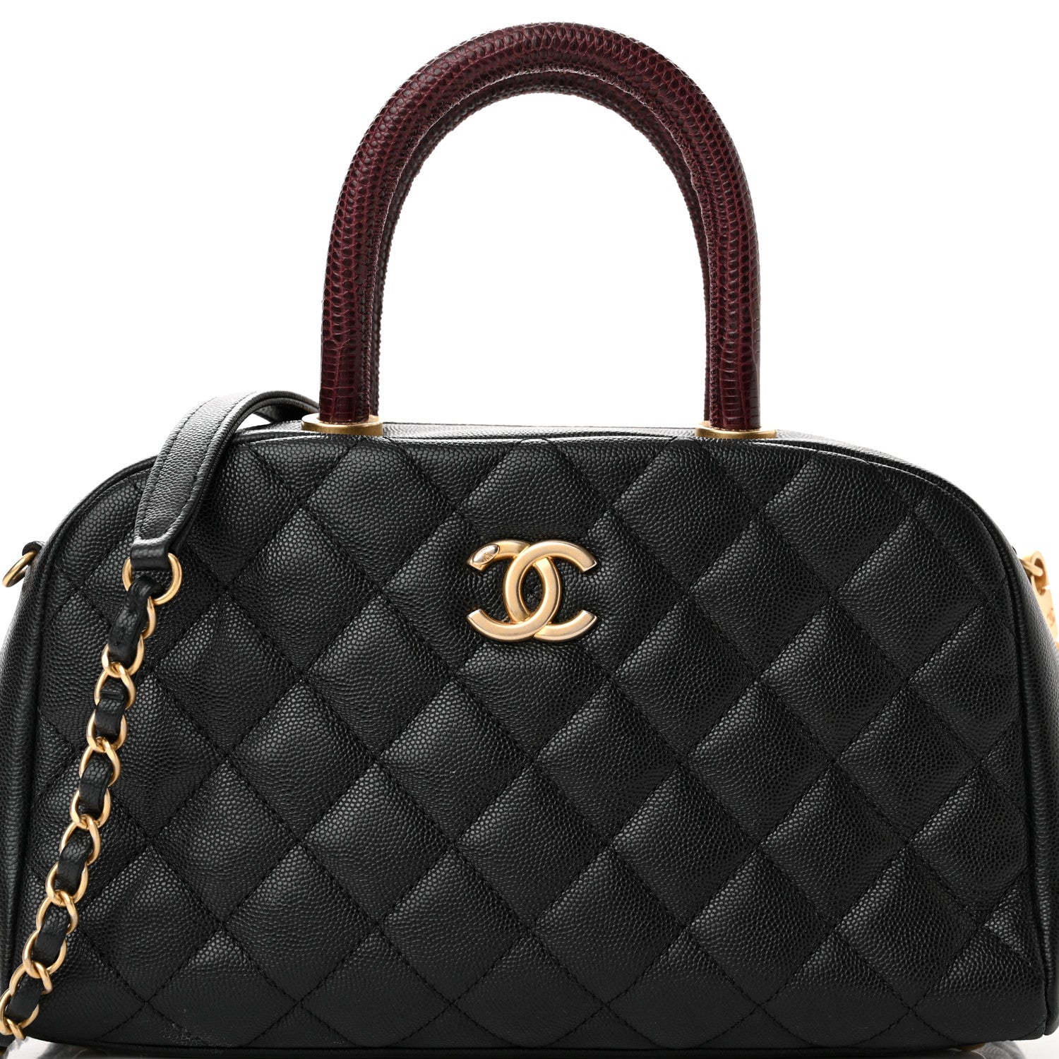 Chanel Caviar Lizard Quilted Coco Handle Bowler Black 8 of 12