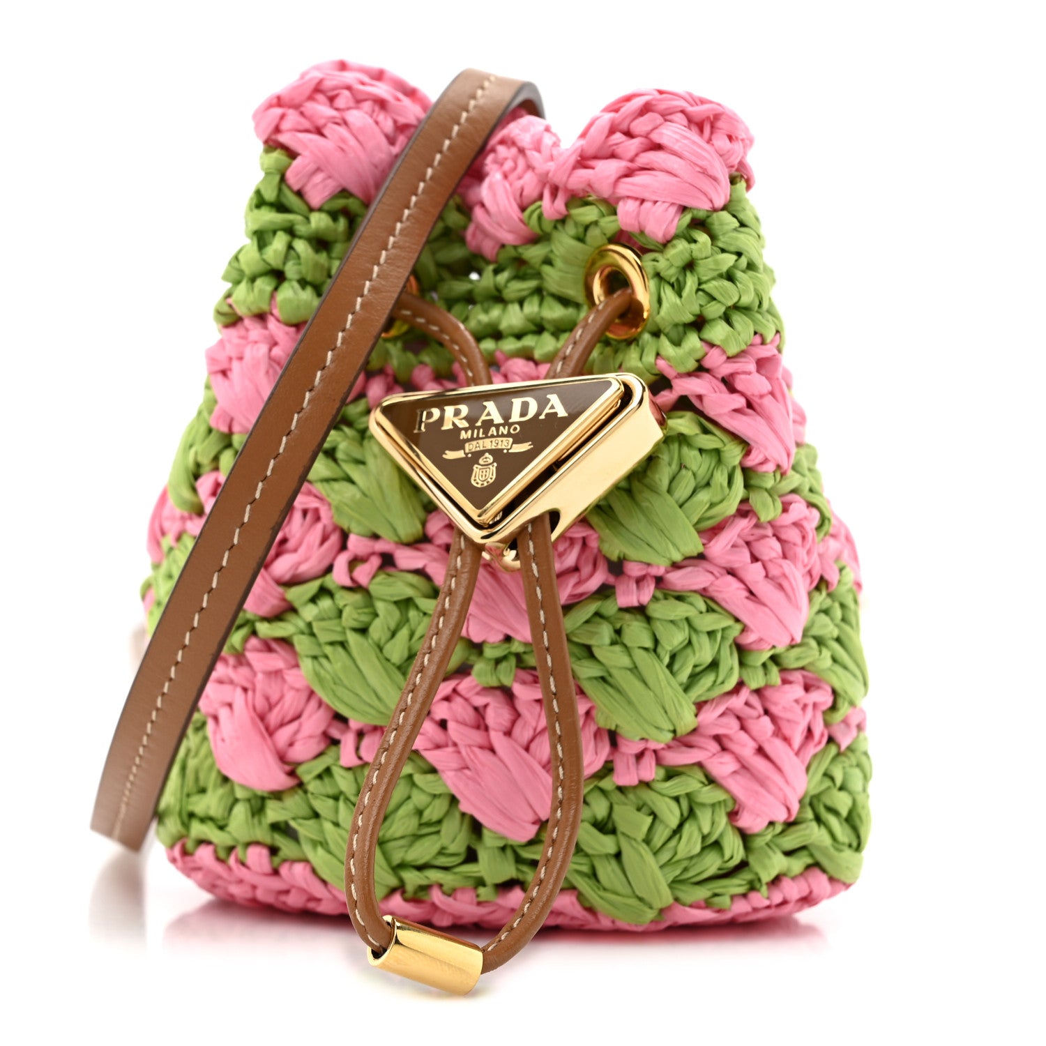 Prada Yarn Raffia Effect Crochet Mini Pouch Petal Pink Lawn Green 1 of 9