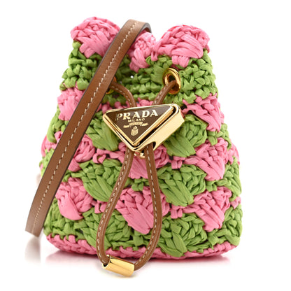 Prada Yarn Raffia Effect Crochet Mini Pouch Petal Pink Lawn Green 1 of 9