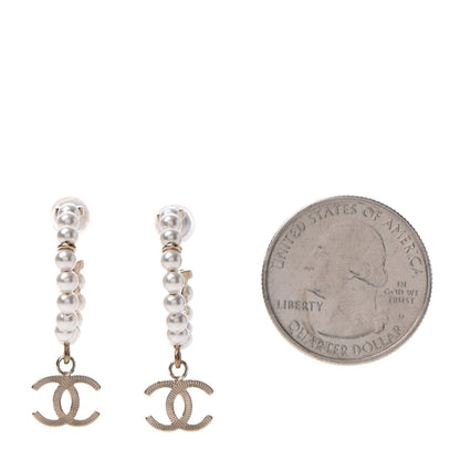 Chanel Pearl Charms CC Hoop Earrings Gold 2 of 4