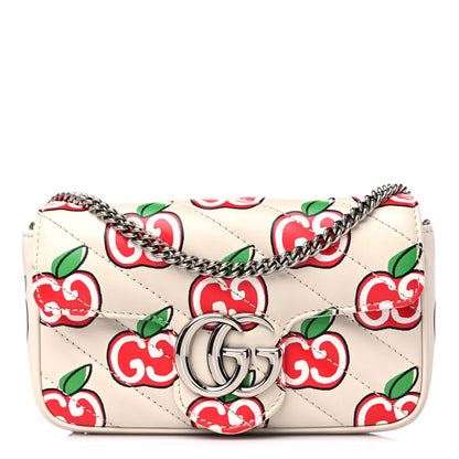 Gucci Calfskin Matelasse Diagonal GG Apple Super Mini GG Marmont Shoulder Bag Ivory 1 of 12