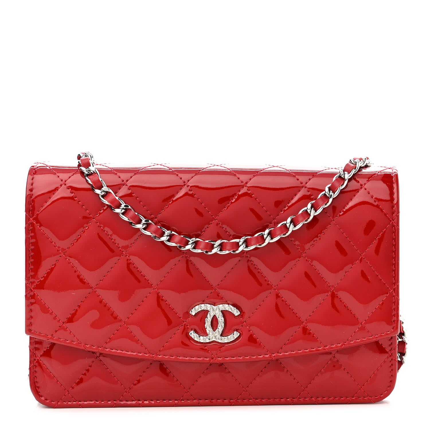 Chanel Patent Quilted Brilliant Wallet On Chain WOC Red 1 of 10