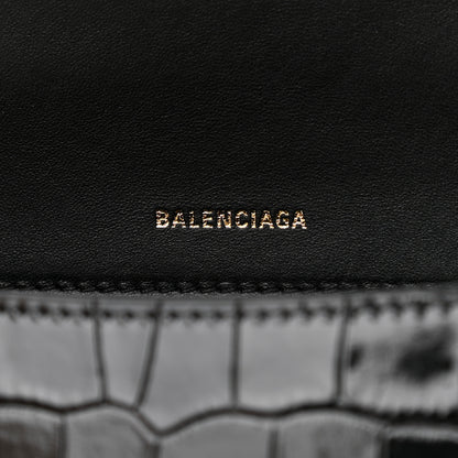 Balenciaga Shiny Calfskin Crocodile Embossed Small Hourglass Top Handle Bag Black 6 of 9
