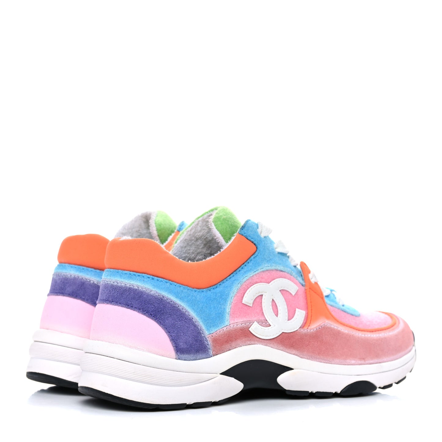 Fabric Calfskin Suede CC Womens Sneakers 37.5 White Multicolor