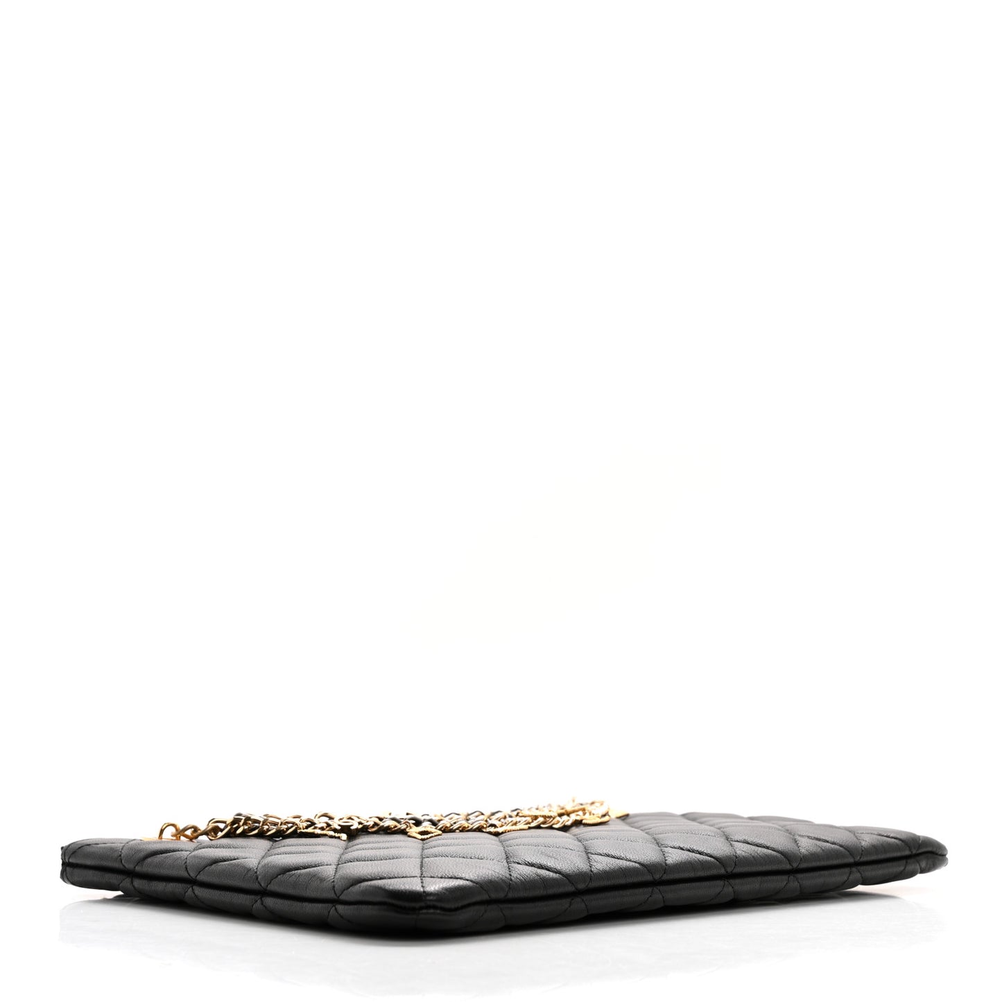 Lambskin Quilted Egyptian Amulet Zipped Pouch Black