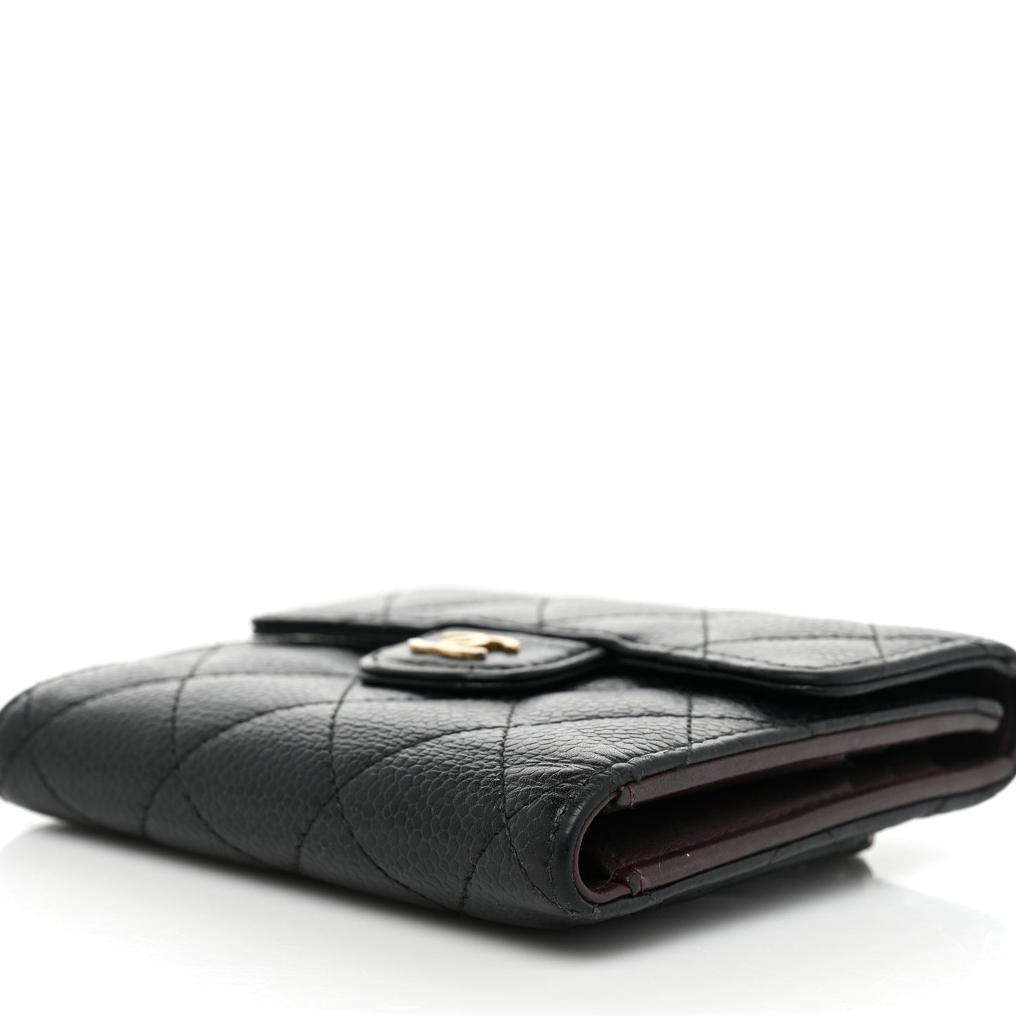 Caviar Quilted Compact Flap Wallet Black