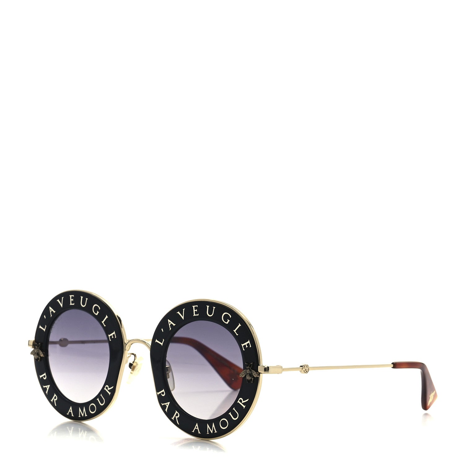 Gucci Metal L'Aveugle Par Amour Round Frame Sunglasses GG0113S Black 1 of 8