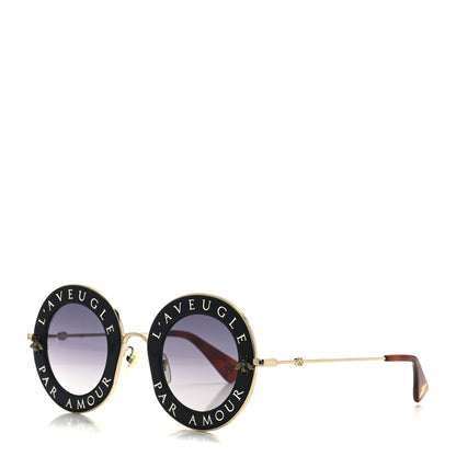 Gucci Metal L'Aveugle Par Amour Round Frame Sunglasses GG0113S Black 1 of 8