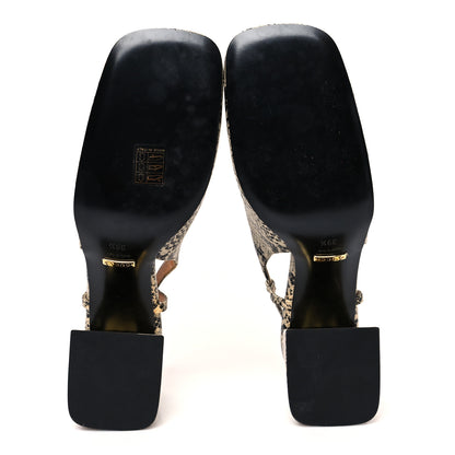 Gucci Calfskin Python Print Horsebit 75mm Slingback Pumps 39.5 Beige Avana 5 of 8