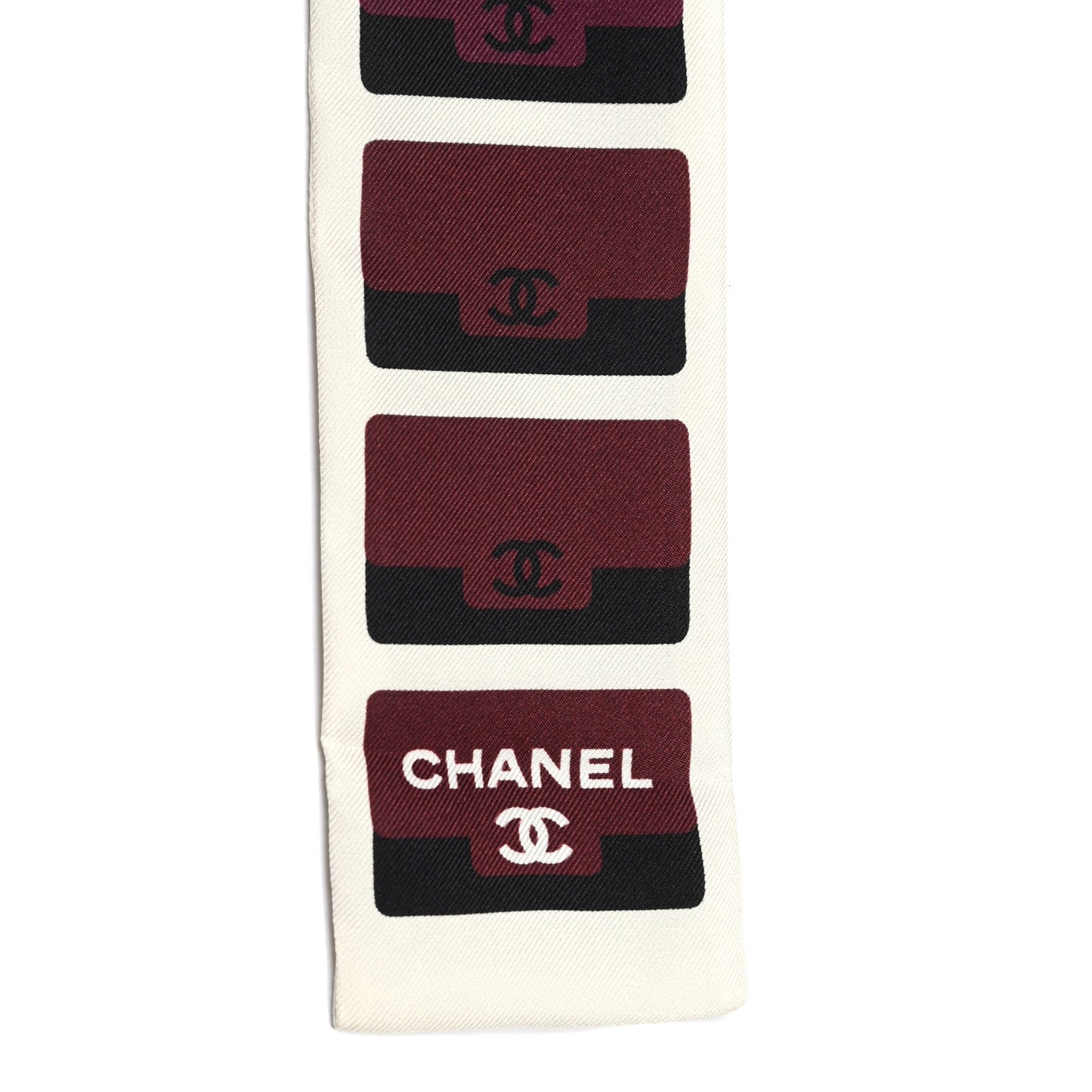 Silk CC Slim Bandeau Scarf Burgundy Black Ivory