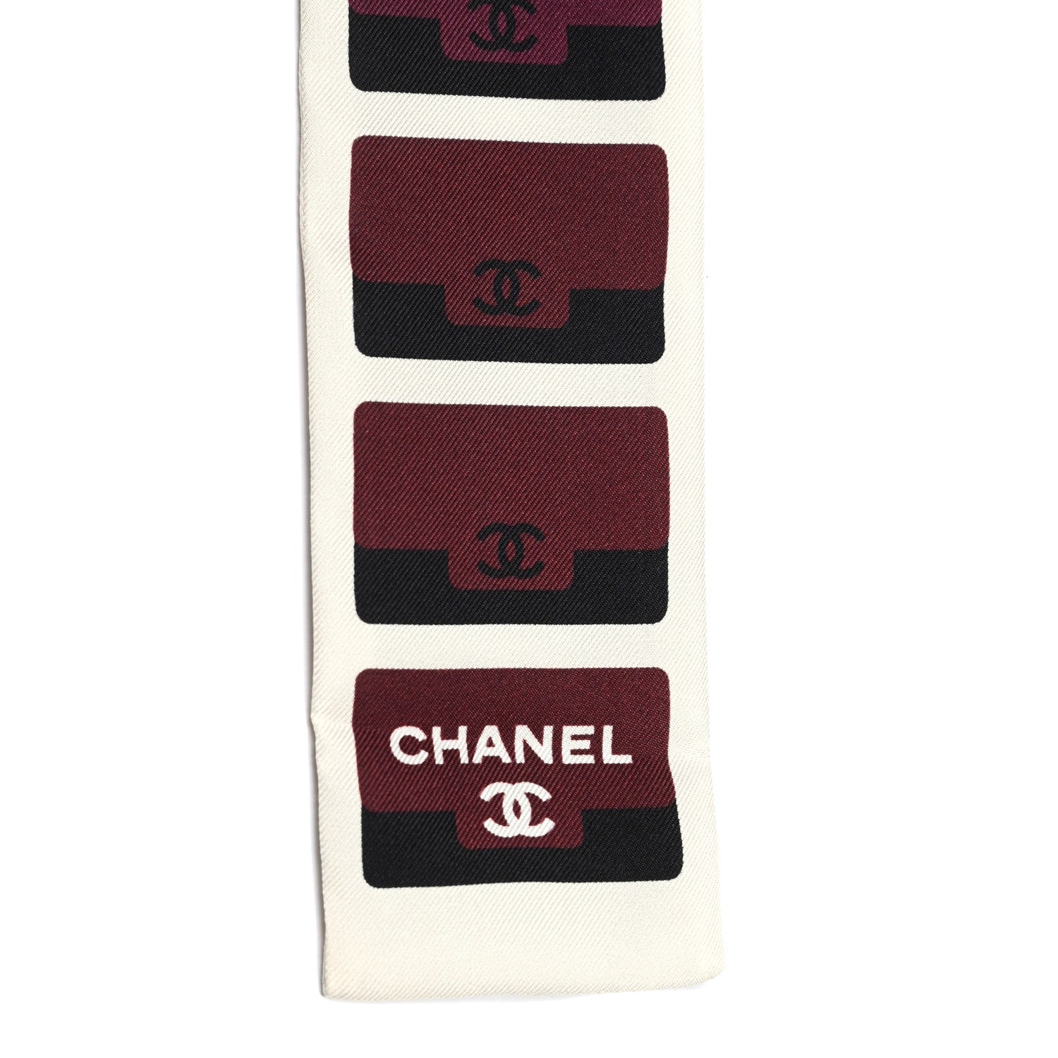 Chanel Silk CC Slim Bandeau Scarf Burgundy Black Ivory 3 of 3