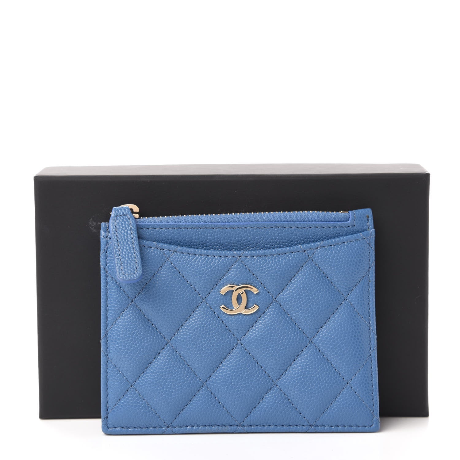 Chanel Caviar Quilted CC Zip Card Holder Blue 9 of 9