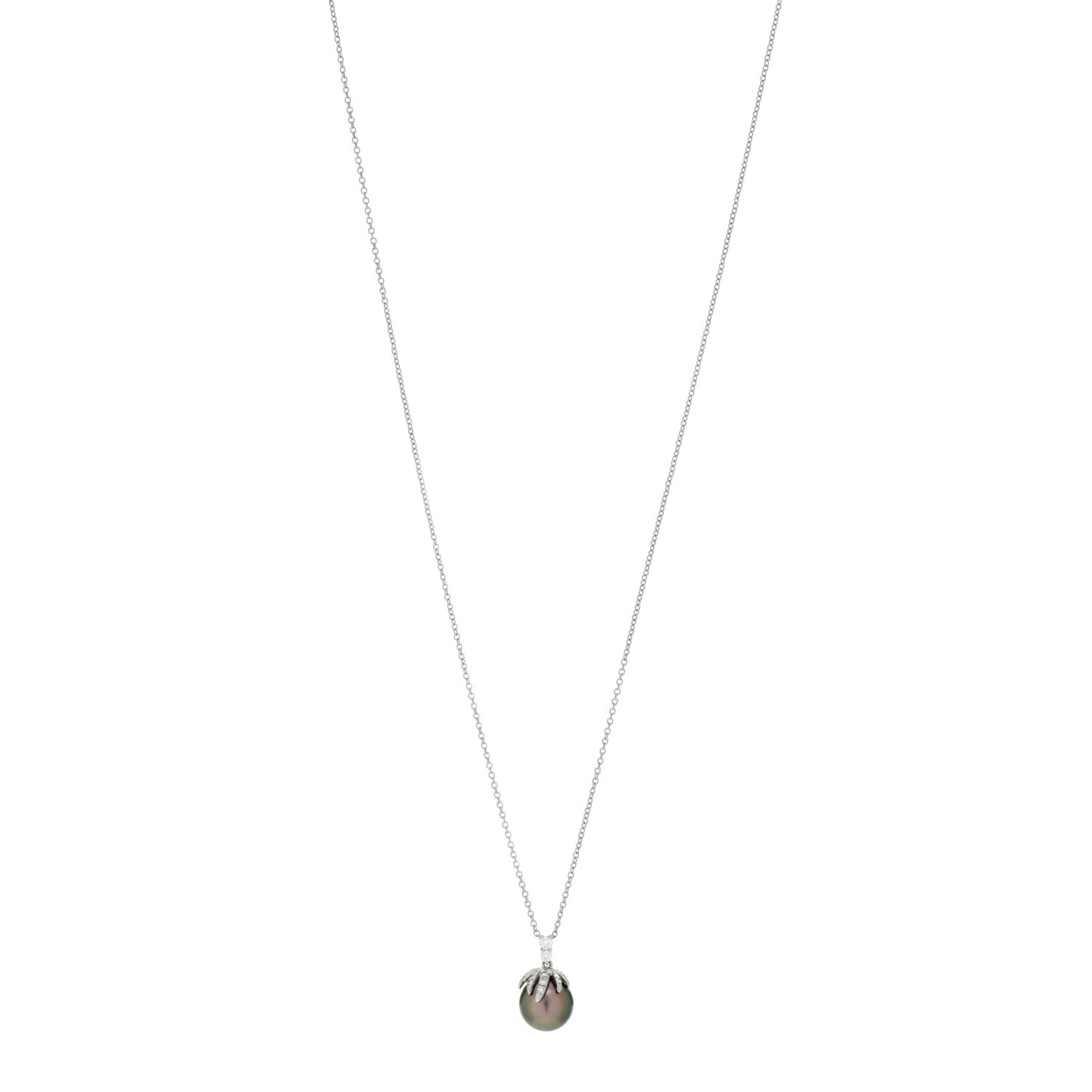 Platinum Diamond Tahitian Pearl Fireworks Pendant Necklace