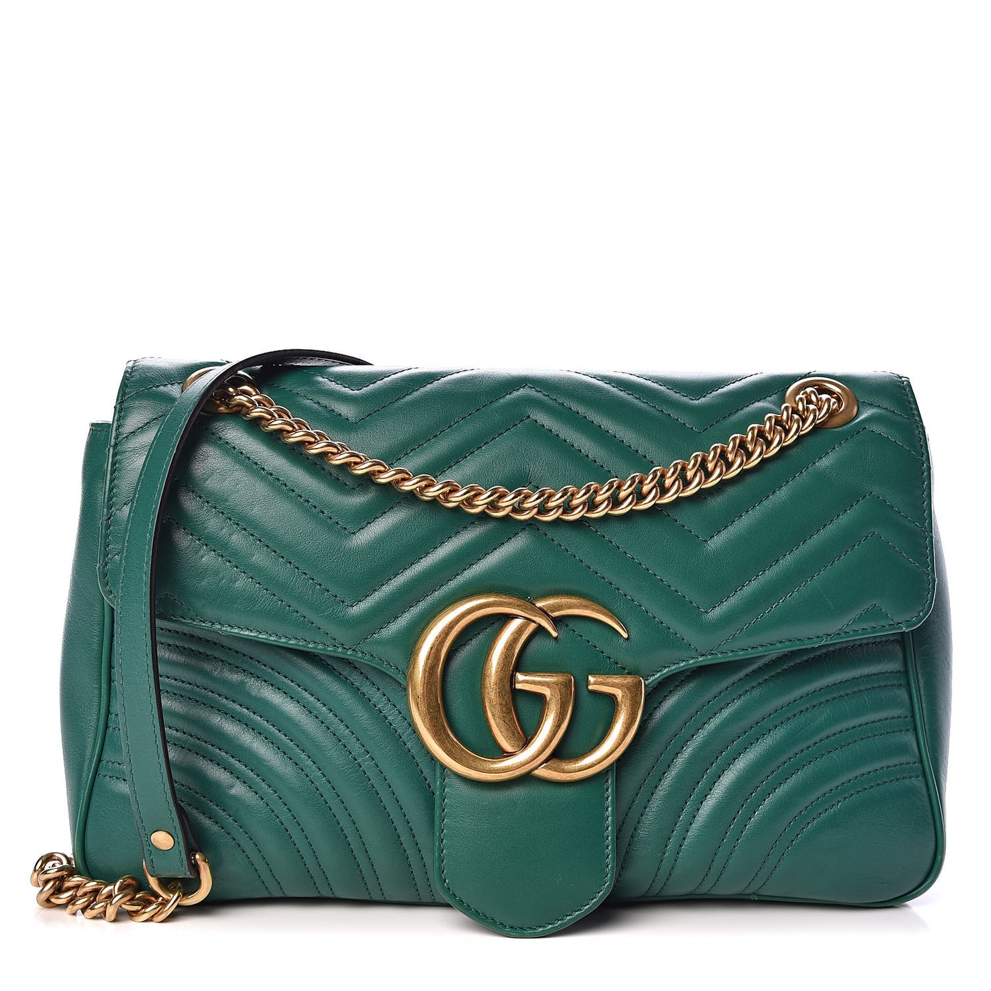 Calfskin Matelasse Medium GG Marmont Shoulder Bag Emerald Green