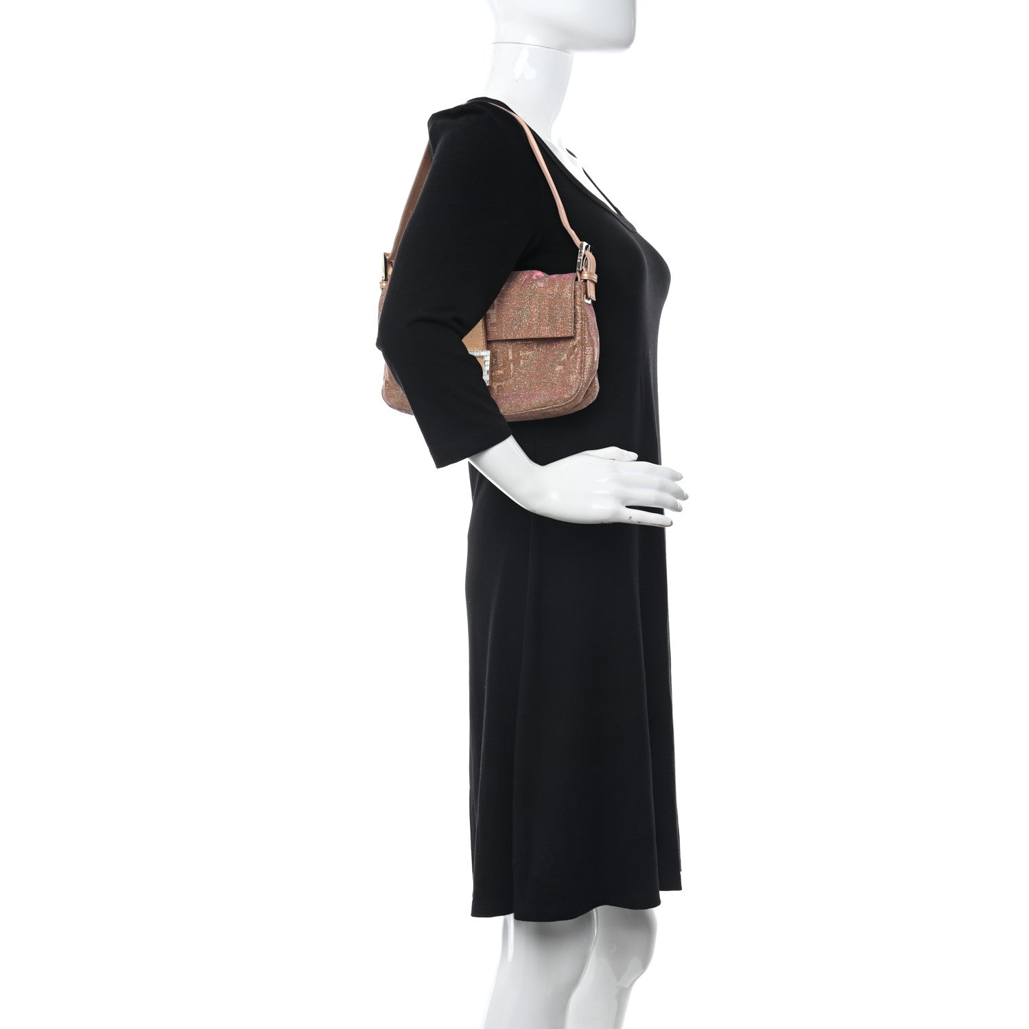 Fendi Metallic Lurex Zucca Vitello Baguette Arancio 2 of 9