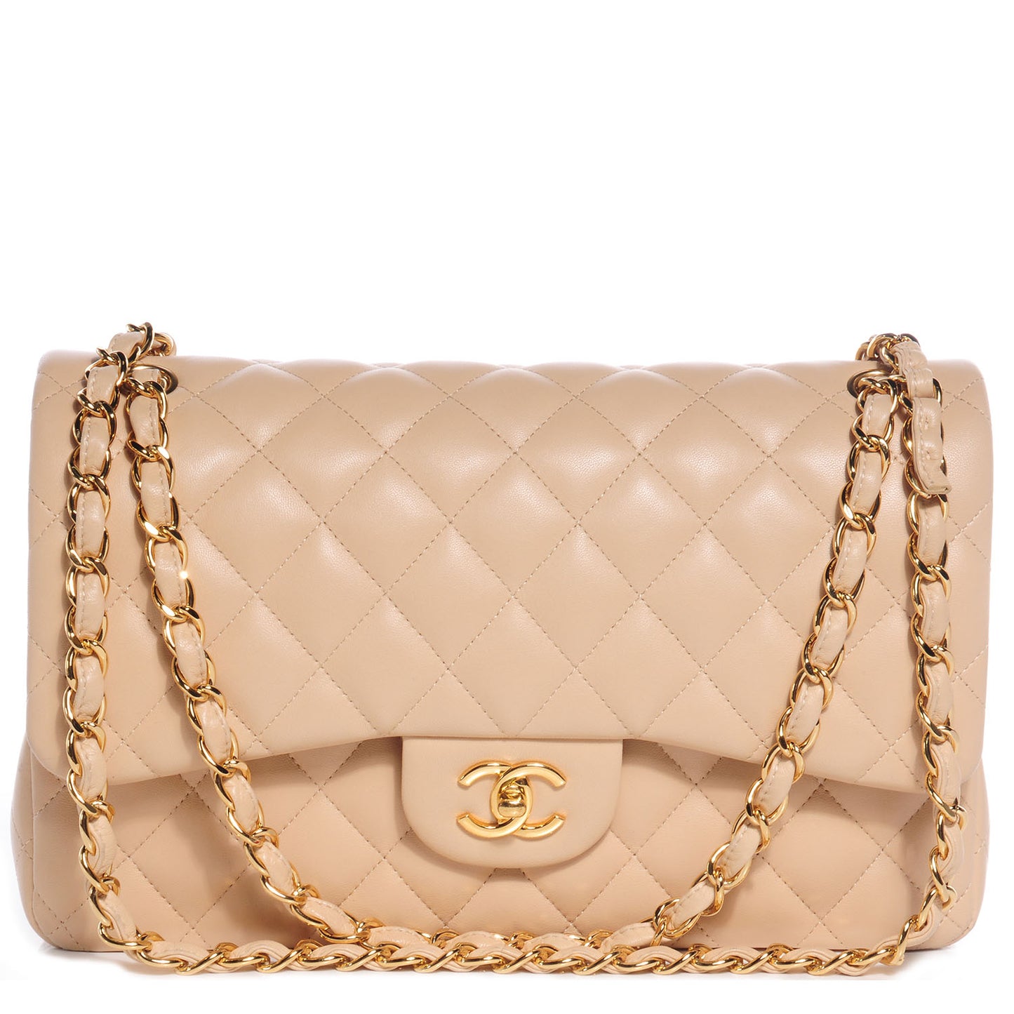 Lambskin Jumbo Double Flap Beige Clair