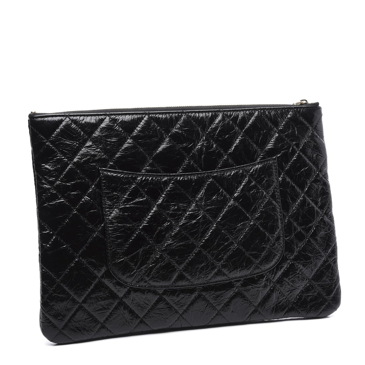 Shiny Crumpled Calfskin Quilted Medium Night by the C Pouch Clutch Black