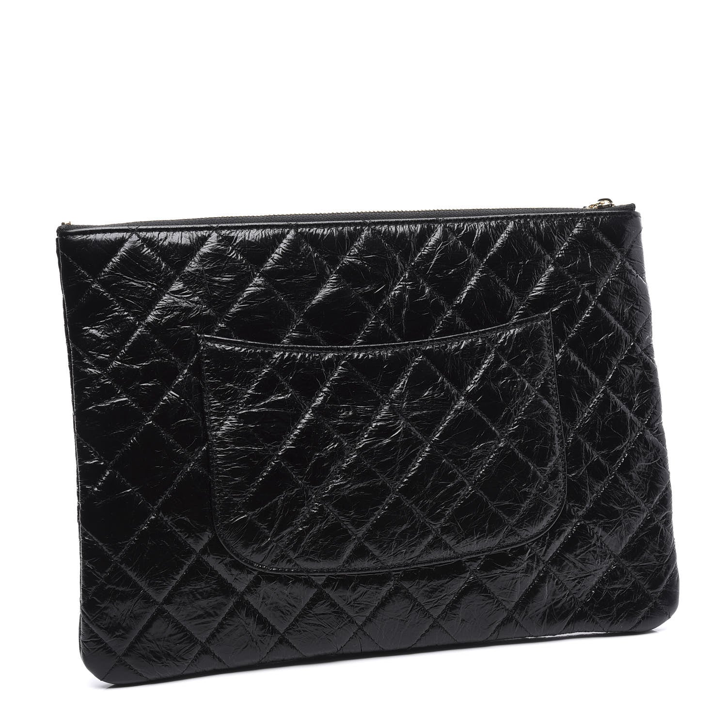 Chanel Shiny Crumpled Calfskin Quilted Medium Night by the C Pouch Clutch Black 2 of 9