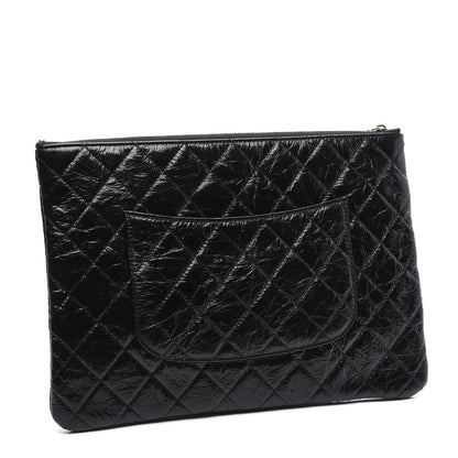 Chanel Shiny Crumpled Calfskin Quilted Medium Night by the C Pouch Clutch Black 2 of 9