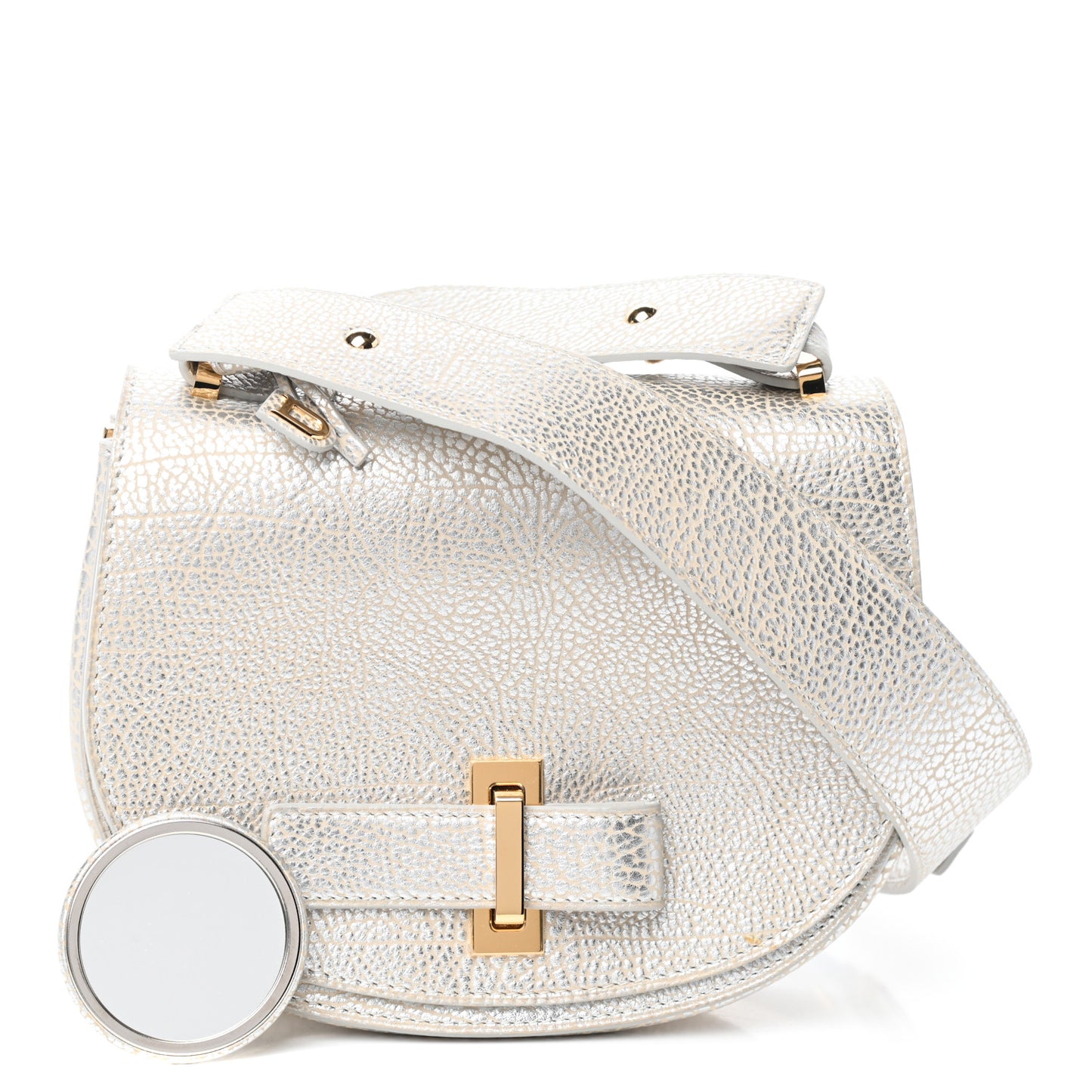 Metallic Crispy Calfskin Mini Le Mutin Saddle Bag Antique Silver