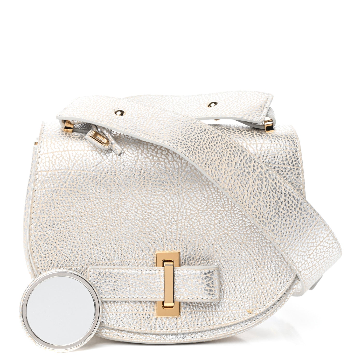 Delvaux Metallic Crispy Calfskin Mini Le Mutin Saddle Bag Antique Silver 1 of 9
