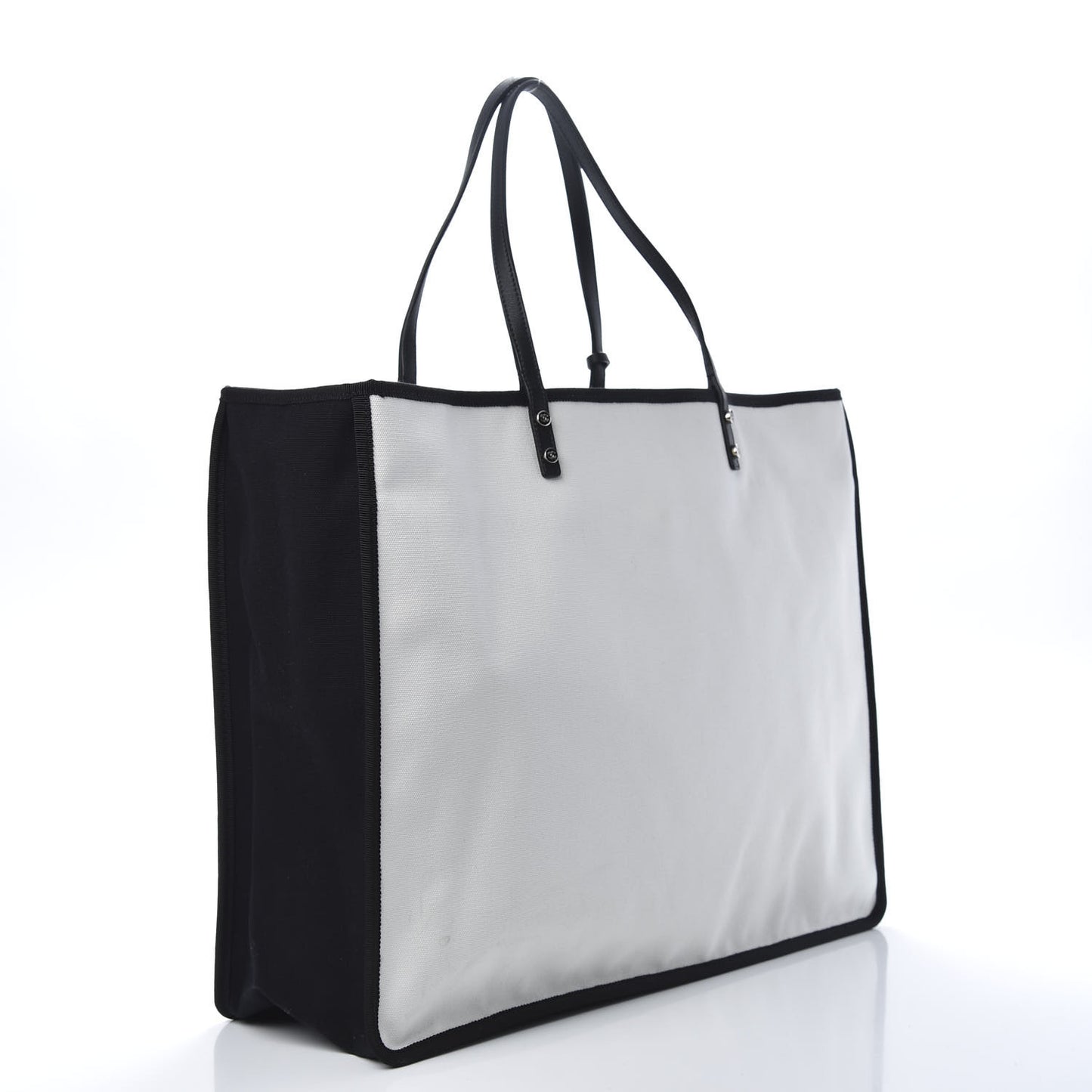 Canvas Calfskin Large Let's Demonstrate Tote White Black