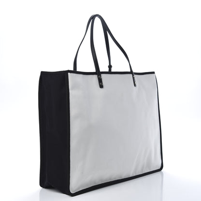 Chanel Canvas Calfskin Large Let's Demonstrate Tote White Black 3 of 10